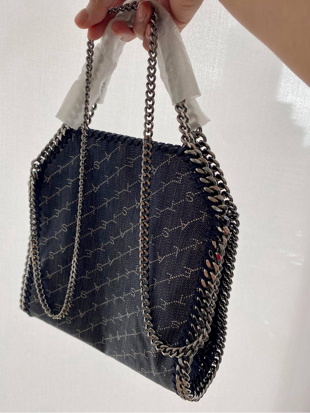 Stella McCartney monogram Falabella in denim and silver hardware